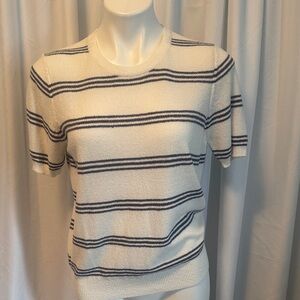 BECCA Cream and Blue Striped Short Sleeve Top